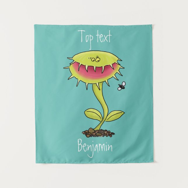 Funny carnivorous Venus fly trap plant cartoon Tapestry (Front)