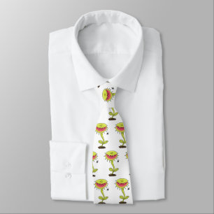 Funny carnivorous Venus fly trap plant cartoon Tie