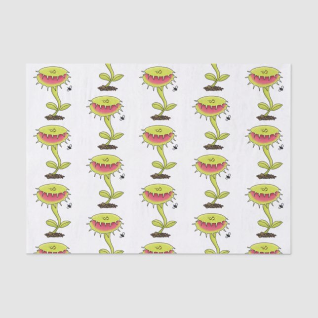 Funny carnivorous Venus fly trap plant cartoon Tissue Paper (Front)