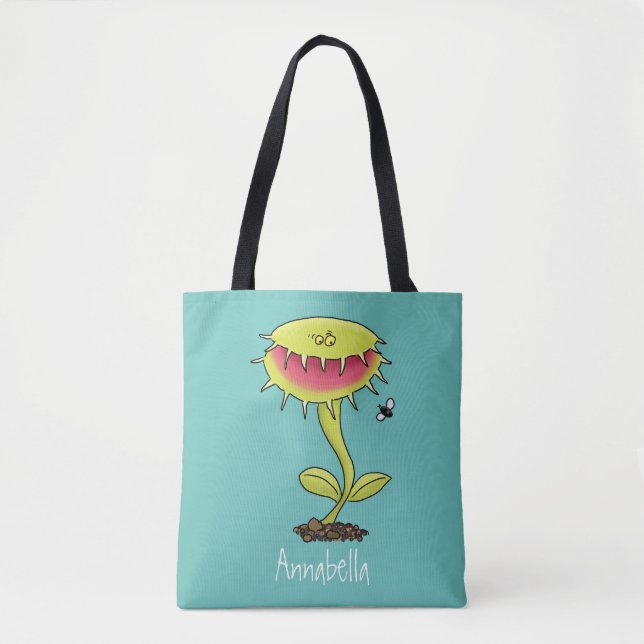 Funny carnivorous Venus fly trap plant cartoon Tote Bag (Front)