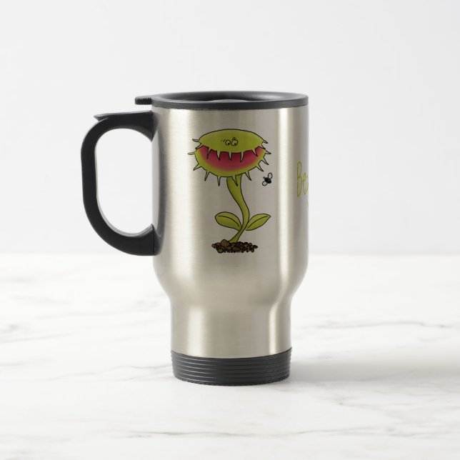 Funny carnivorous Venus fly trap plant cartoon Travel Mug (Left)