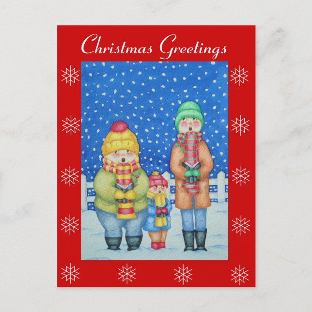 funny carol singers in the snow christmas design holiday postcard (Front)