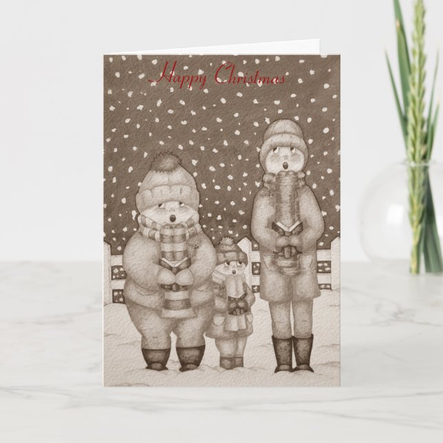 funny carol singers in the snow christmas holiday card (Front)