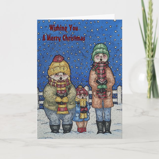 funny carol singers in the snow christmas holiday card (Front)
