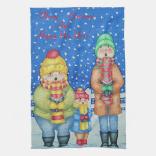 funny carol singers in the snow fun christmas tea towel