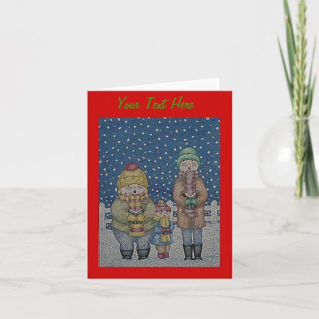 funny carol singers singing snow scene christmas holiday card (Front)