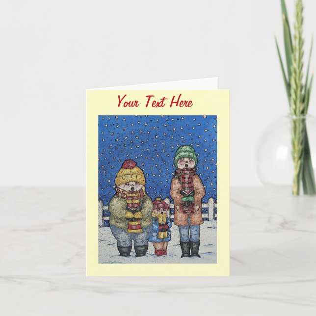 funny carol singers singing snow scene christmas holiday card (Front)