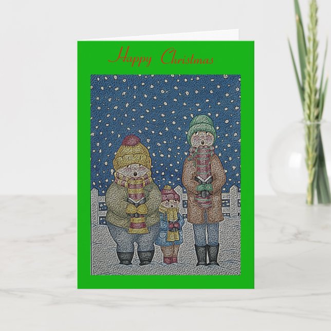 funny carol singers snow scene at christmas holiday card (Front)