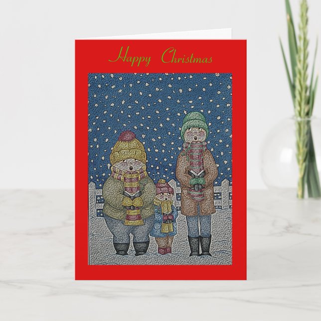 funny carol singers snow scene christmas design holiday card (Front)