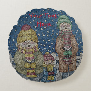 funny carol singers snow scene christmas design round cushion