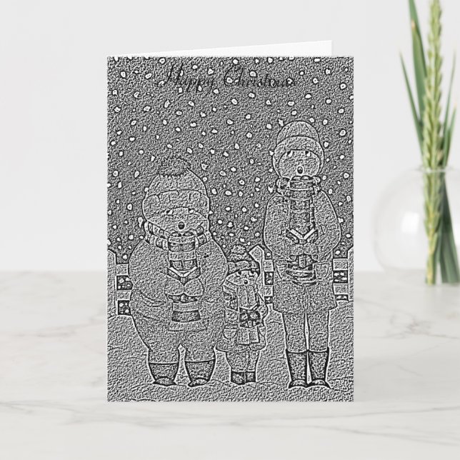 funny carol singers snow scene christmas holiday card (Front)