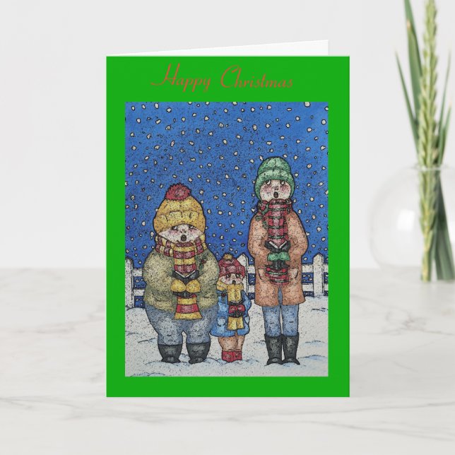 funny carol singers snow scene christmas holiday card (Front)