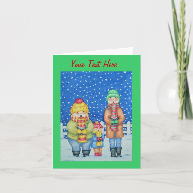 funny carol singers snow scene christmas holiday card (Front)