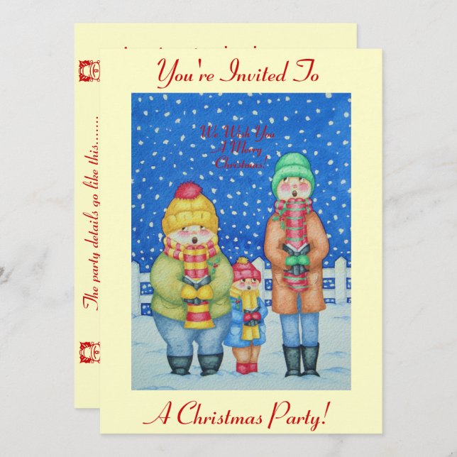 funny carol singers snow scene for christmas invitation (Front/Back)