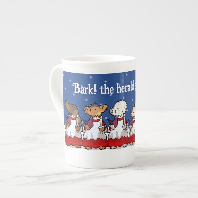 Funny Carol Singing Dogs Christmas Pug Pomeranian Bone China Mug (Front Left)