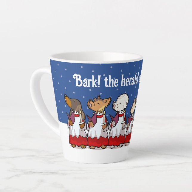 Funny Carol Singing Dogs Christmas Pug Pomeranian Latte Mug (Left Angle)
