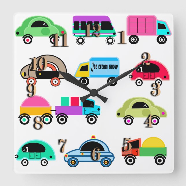 Funny cars square wall clock (Front)