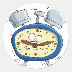 Funny Cartoon Alarm Clock Quirky Waking Up Classic Round Sticker