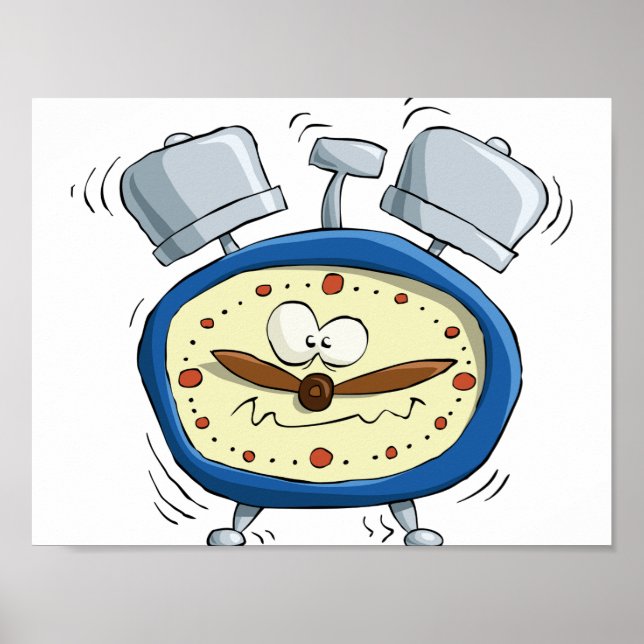 Funny Cartoon Alarm Clock Quirky Waking Up Poster (Front)