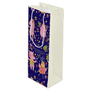 Funny Cartoon Animals Sing Happy Birthday   Wine Gift Bag