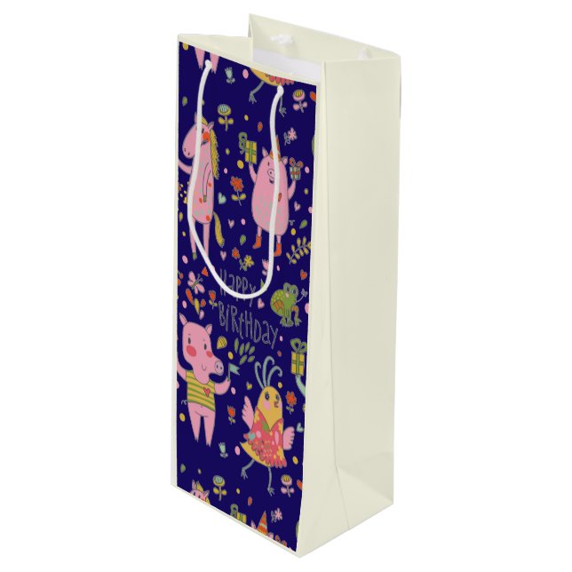 Funny Cartoon Animals Sing Happy Birthday   Wine Gift Bag (Front Angled)