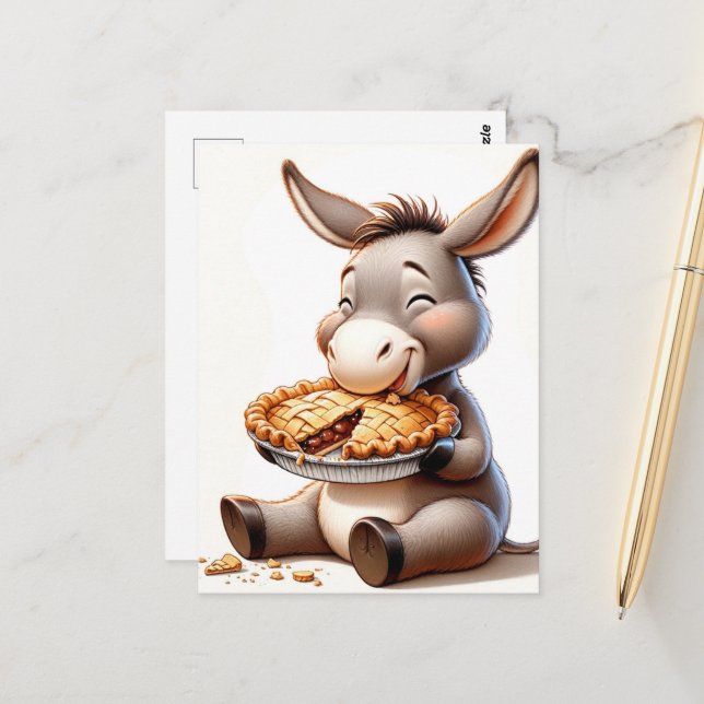 Funny Cartoon Apple Pie Donkey Postcard (Front/Back In Situ)