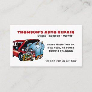 Funny Cartoon Automotive Mechanic Auto Business Card
