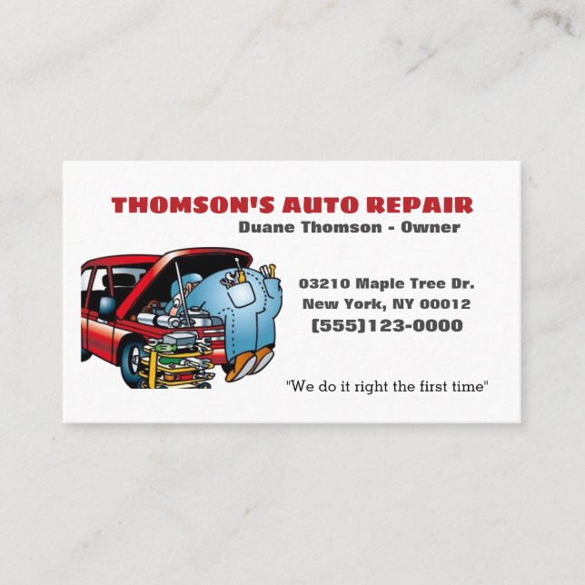  Funny Cartoon Automotive Mechanic Auto Business Card (Front)