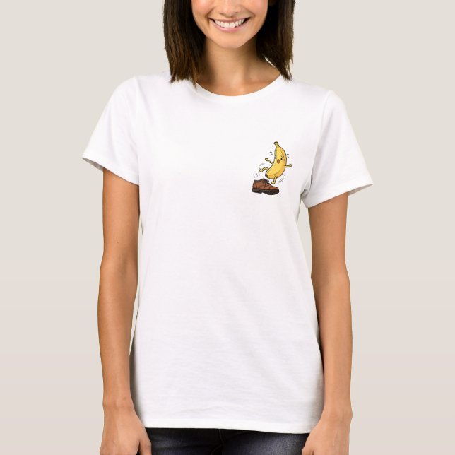 Funny Cartoon Banana Character Slipping T-Shirt (Front)