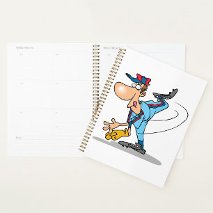 Funny Cartoon Baseball Pitcher Throwing a Fastball Planner
