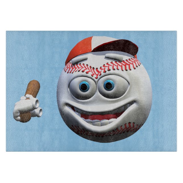 Funny Cartoon Baseball with Bat Cutting Board (Front)