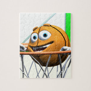 Funny Cartoon Basketball in a Hoop Jigsaw Puzzle
