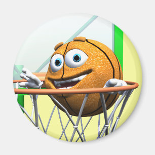 Funny Cartoon Basketball in a Hoop Magnet