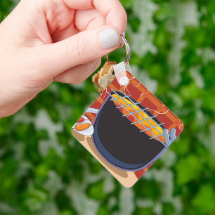 Funny Cartoon BBQ Grill with Tongs and Skewers  Key Ring