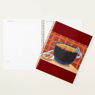 Funny Cartoon BBQ Grill with Tongs and Skewers  Planner