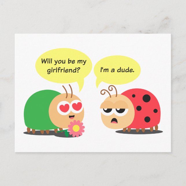 Funny Cartoon - Beetle Mistook Ladybug as a girl Postcard (Front)