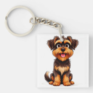 Funny Cartoon Belgian Griffon Dog Face Cute Puppy  Key Ring