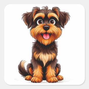 Funny Cartoon Belgian Griffon Dog Face Cute Puppy  Square Sticker