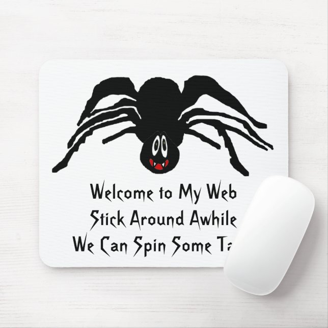 Funny Cartoon Black Spider Halloween Black Widow Mouse Mat (With Mouse)