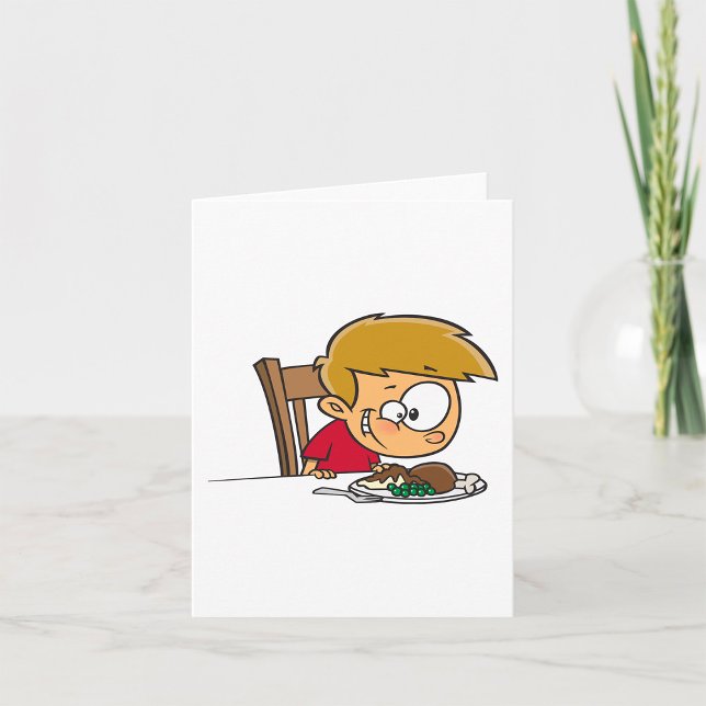 Funny Cartoon Boy Excited for Dinner  Card (Creator Uploaded)