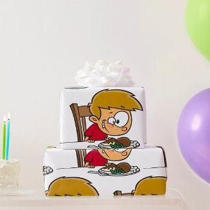 Funny Cartoon Boy Excited for Dinner  Wrapping Paper