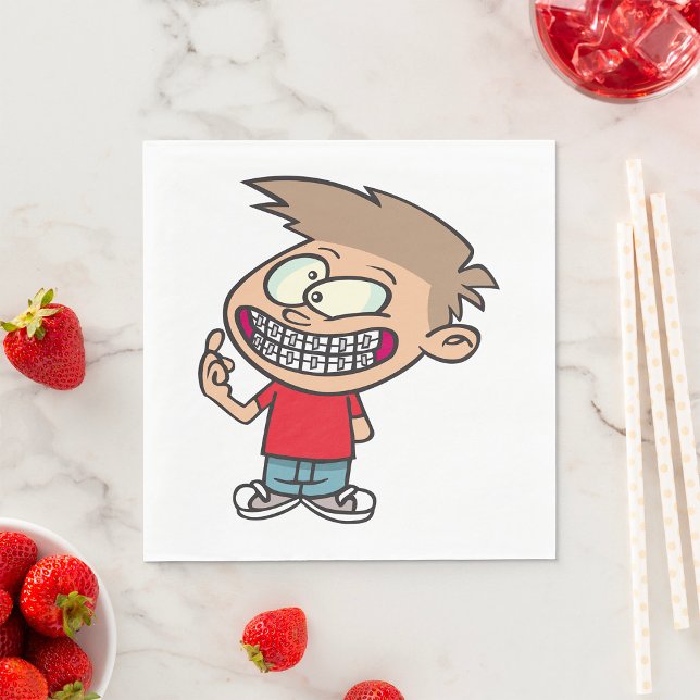 Funny Cartoon Boy with Braces Smile Napkin (Creator Uploaded)