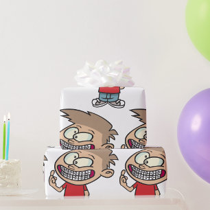 Funny Cartoon Boy with Braces Smile Wrapping Paper
