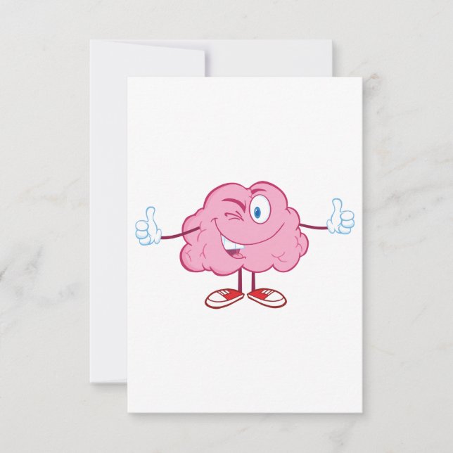 Funny Cartoon Brain Winking Character Thumbs Up Invitation (Front)
