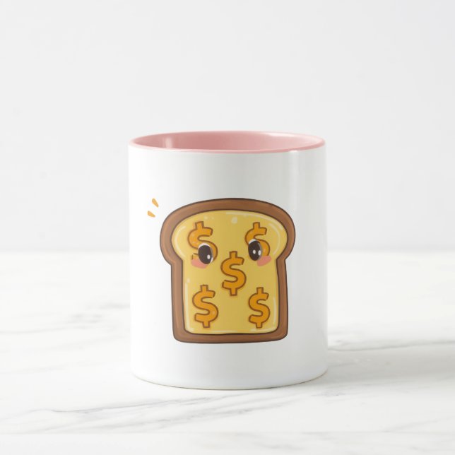 Funny Cartoon Bread Dollar Sign Coffee Cup (Center)