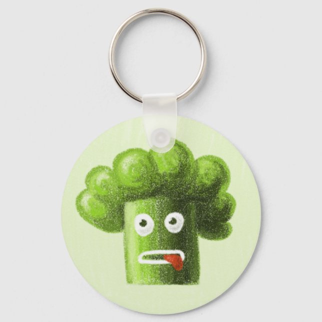 Funny Cartoon Broccoli Is Healthy Food Key Ring (Front)