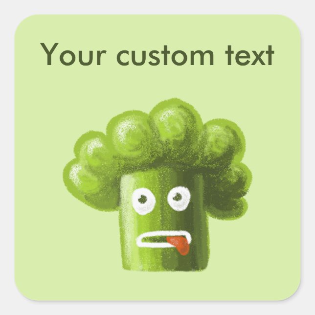 Funny Cartoon Broccoli Is Healthy Food Square Sticker (Front)