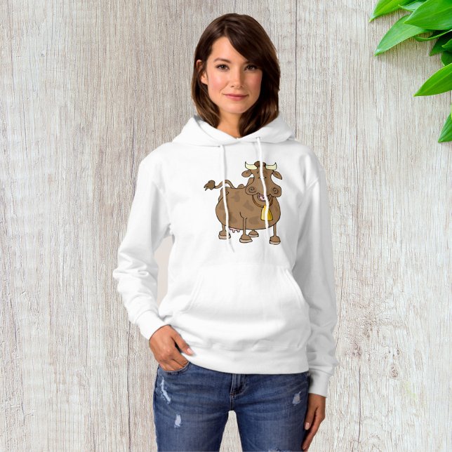 Funny Cartoon Brown Cow with Bell Farm Animal  Hoodie (Creator Uploaded)