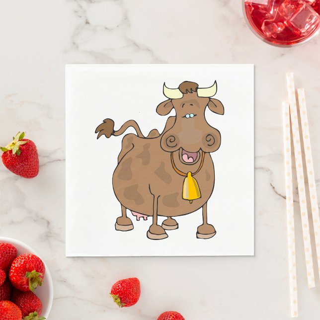 Funny Cartoon Brown Cow with Bell Farm Animal  Napkin (Creator Uploaded)