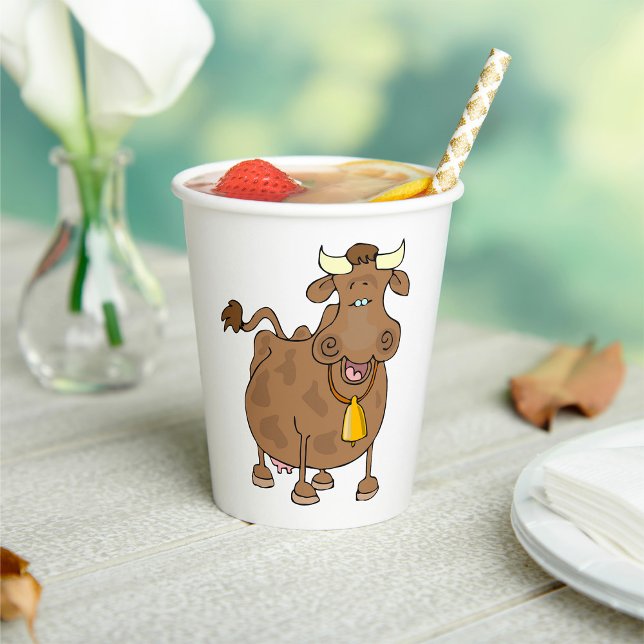 Funny Cartoon Brown Cow with Bell Farm Animal  Paper Cups (Creator Uploaded)